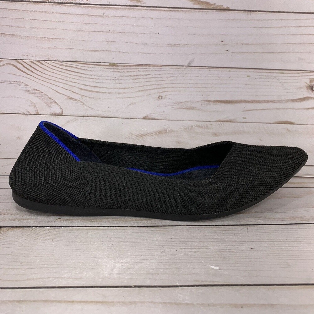 Rothy's Black Pointed Toe Flats with Blue Trim